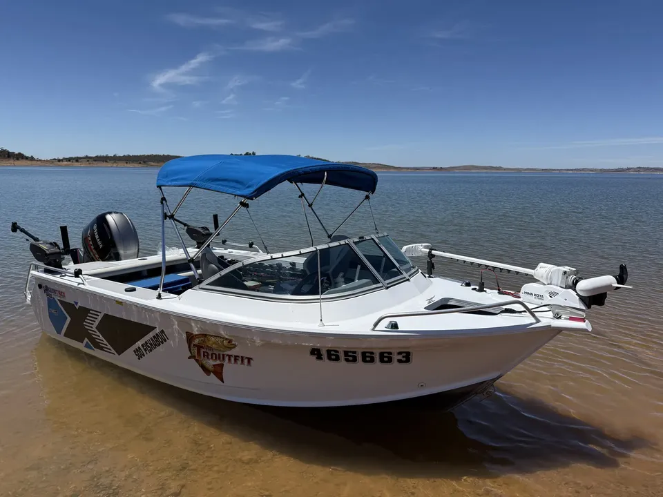 The Troutfit boat on a Tasmanian highland lake